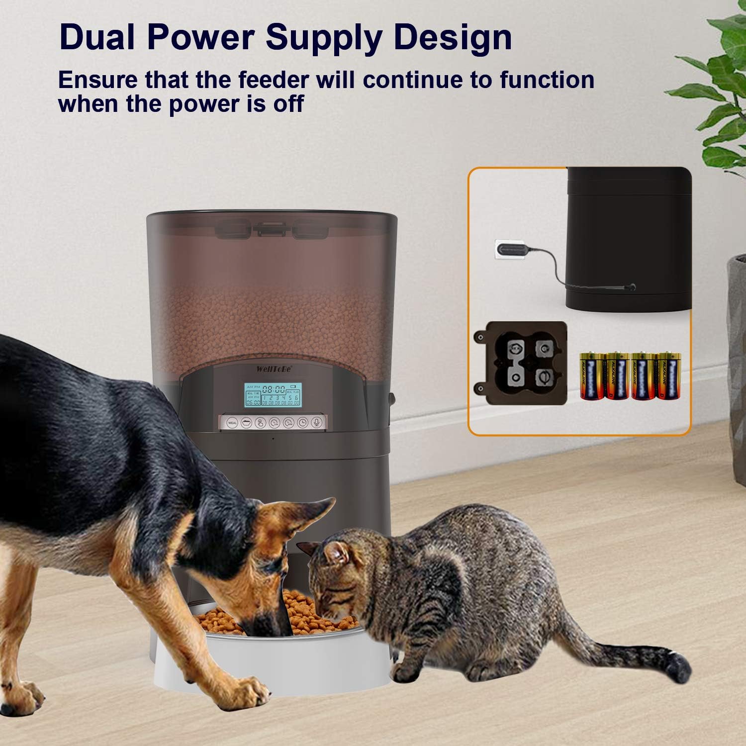 Kitchen & Dining : WellToBe Automatic Cat Feeder, 7L Pet Feeder Transnsparent Food Dispenser for Dogs and Cats, Programmable Timer for up to 6 Meals per Day, 1-48 Portion Control, 10s Voice Recorder : 