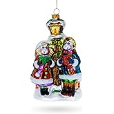 Carolers by a Vintage Lantern Blown Glass Christmas Ornament