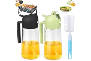 Oil Spray Bottle, 2 in 1 Oil Dispenser Bottle - Kitchen Gadgets, 470ml/16oz Glass Olive Oil Sprayer for Cooking, Air Fryer, S