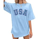 4th of July Shirts USA Shirt: American Flag Shirt Women Oversized - Patriotic Tshirt - USA Stars Stripes Tee Tops