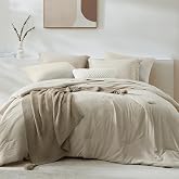 Queen Comforter Set-7 Pieces Soft Prewashed Bed in a Bag Queen Bedding Sets | All Season Comforter with Sheets, Pillow Shams &amp; Pillowcases, Light Oatmeal