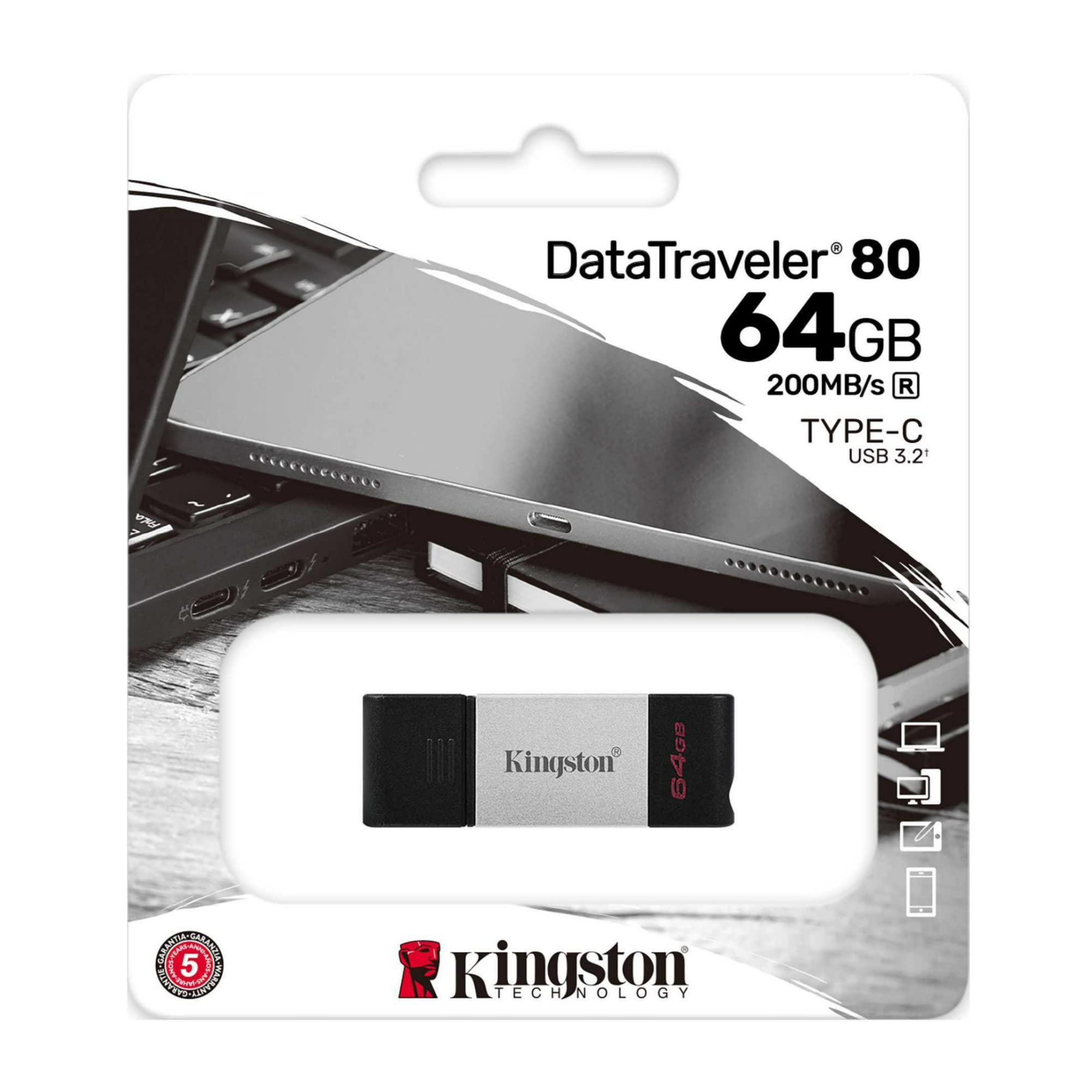 Kingston DataTraveler 80 64GB USB Type-C Flash Drive (DT80/64GB), Metal