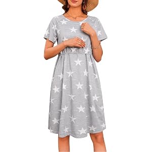 Women's Maternity Nursing Nightgown with Double Layer Breastfeeding Design | Double layer nursing design with stretchy bust,
