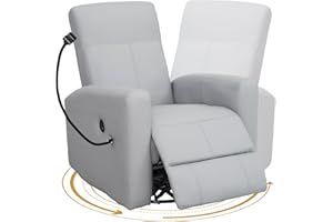 hzlagm Power Swivel Glider Chair Nursery, Swivel Rocker Recliner with USB Ports, Rocking Chair with Microfiber Leather, Waterproof, Living Room, Nursery - Grey