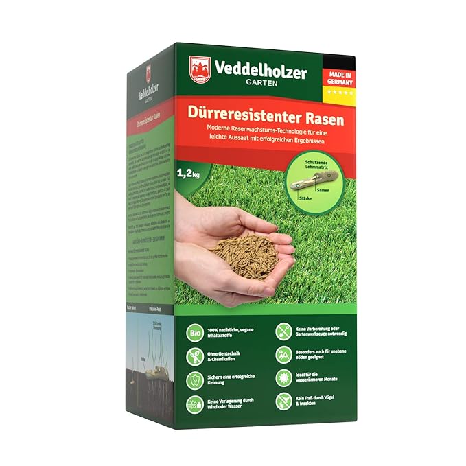 Veddelholzer Garten Rasenpellets Dürreresistenter Rasen - Rasensamen für robusten und widerstandsfähigen Rasen - Grassamen fü