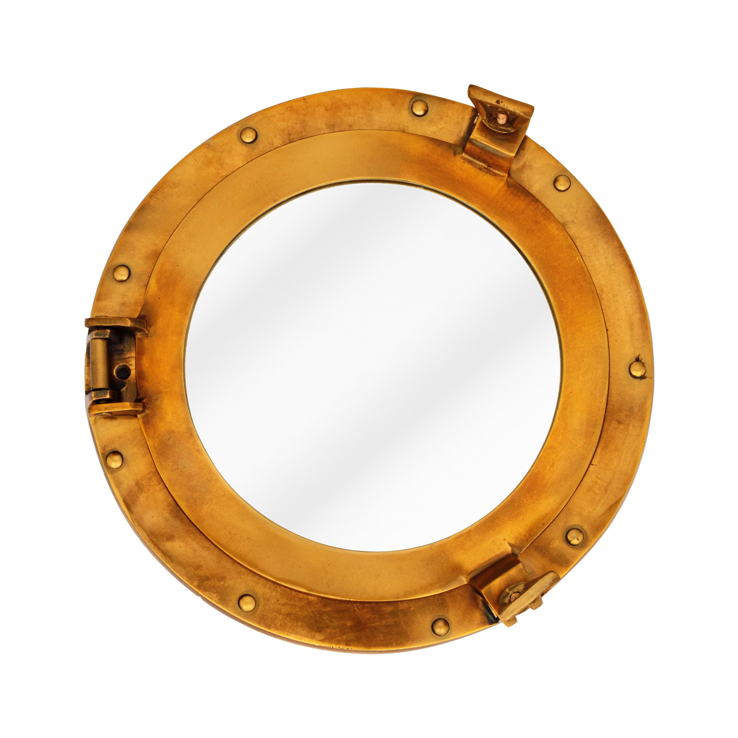 NKlaus 28 cm Porthole Mirror Aluminium in Antique Brass Look Wall Mirror Nautical Decoration 15001