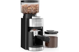 Aromaster Burr Coffee Grinder, Coffee Bean Grinder with 25 Grind Setting, Espresso Grinder with 51-53mm Portafilter Holder, 2-12 Cups Timer, Conical Coffee Grinders for Home Use/Pour Over/French Press