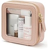 Popvibe Clear Makeup Bag Travel Cosmetic Case Transparent Toiletry Bag with Zipper, Portable Make Up Organizer Traveling Compact Car Bag for Essentials