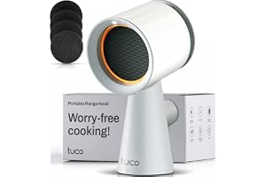 TUCO Portable Range Hood, Countertop Kitchen Exhaust Fan with 3 Speeds, 5-Layer Filter, Powerful Smoke Removal, Low Noise, Oil Cup, Air Purifier for Apartments, Dorms & Indoor BBQ Smokeless – Grey