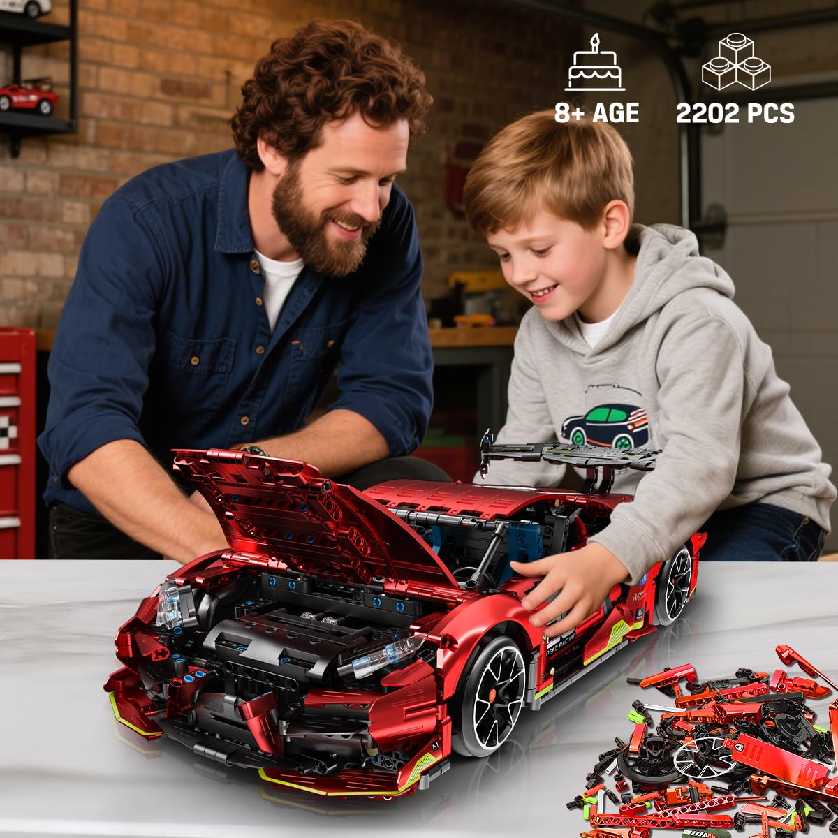 HiWEEGO Technik Ferngesteuerter Auto Bausatz – 1:10 Skala 2.4 GHz Wiederaufladbar Drift Rennauto 1835 Teile Racing Car Modellauto Bauspielzeug für Kinder Teen Erwachsene Männer Sammlermodell Geschenke 8