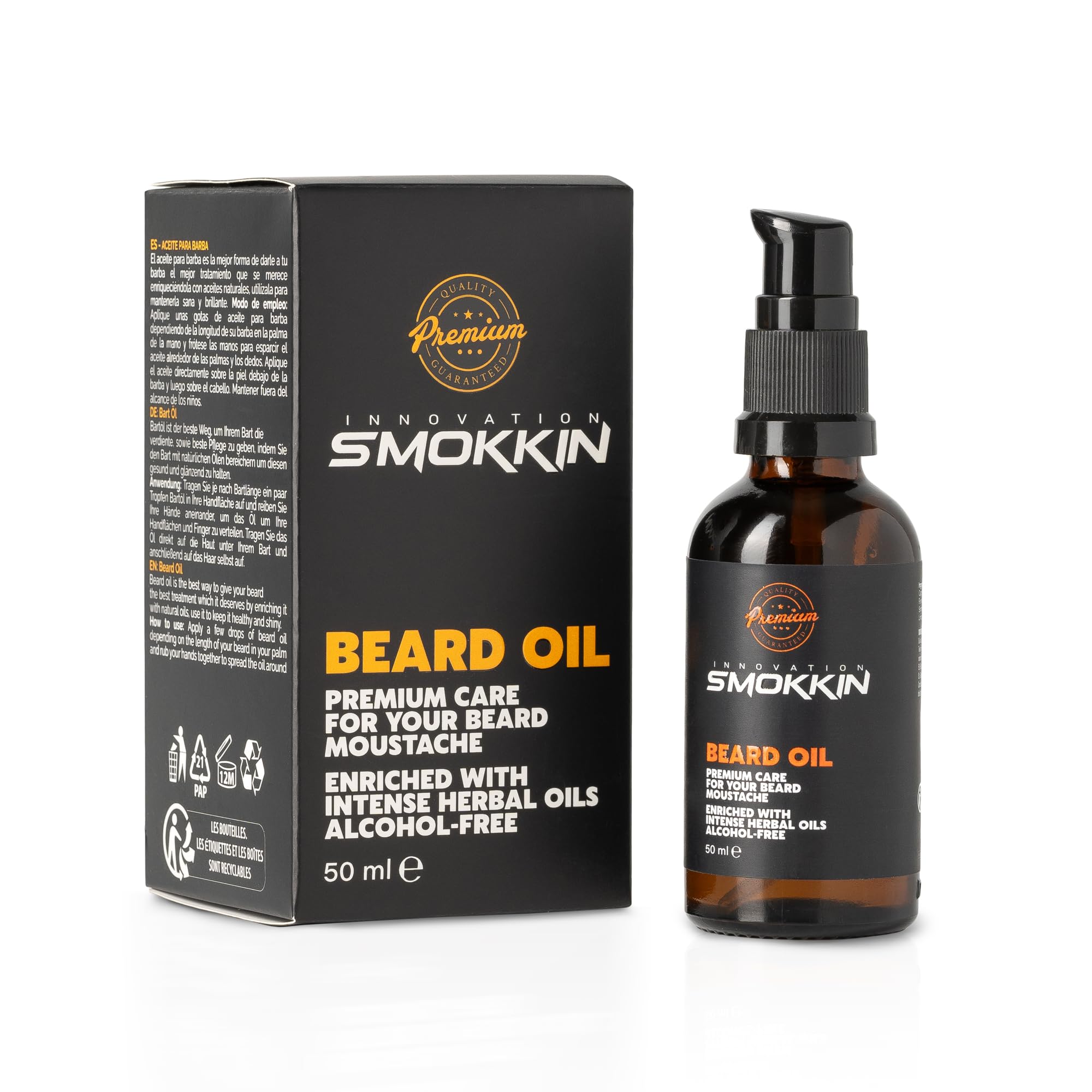 Smokkin Premium Beard Oil, 50 ml, Enriched with Intense Herbal Oils, Alcohol-Free