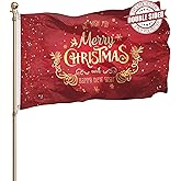 Merry Christmas Flag 3x5 Outdoor Double Sided 3 Ply Heavy Duty Happy New Year Flags Banner for Outside with 2 Brass Grommets UV Protection Fade Resistant for Indoor Outdoor
