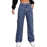 Metietila Women's High Waisted Cargo Jeans Stretch Wide Leg Denim Pants Trendy