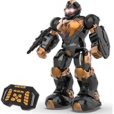 STEMTRON Robot Toys for Kids with Intelligent Gesture Sensing | Programmable Remote Control Robot Recharge, Singing &amp; Dancing Mode, Launcher (Brown)