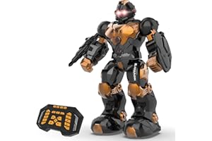 STEMTRON Robot Toys for Kids, Programmable Remote Control Robot with Intelligent Gesture Sensing, Recharge, Singing & Dancing Mode, Launcher (Brown)