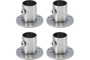 S SYDIEN 4PCS Closet Pole Socket, 3/4 Inch Stainless Steel Closet Rod Bracket High Flange Heavy Duty Closet Rod Holders for Wardrobe Curtain Shower, O-Shaped with Screws, Silver