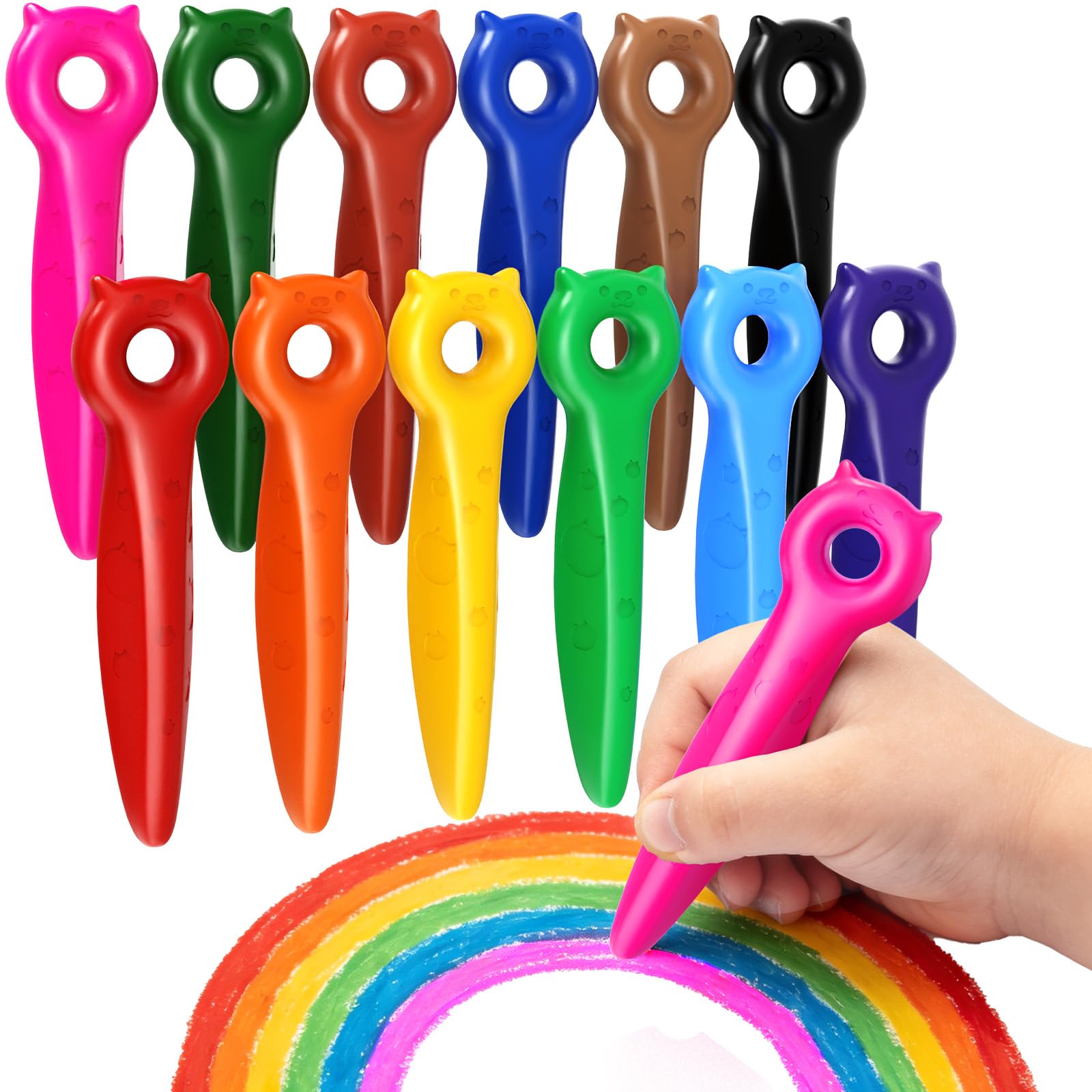 KERIFI Cat Shaped Crayons for Toddlers, 12 Non-Toxic Colors, Easy Grip for Little Hands, Safe Drawing Fun for Kids Ages 1-4, Perfect for Toddlers’ Art & School Supplies, Giftable Crayon Set