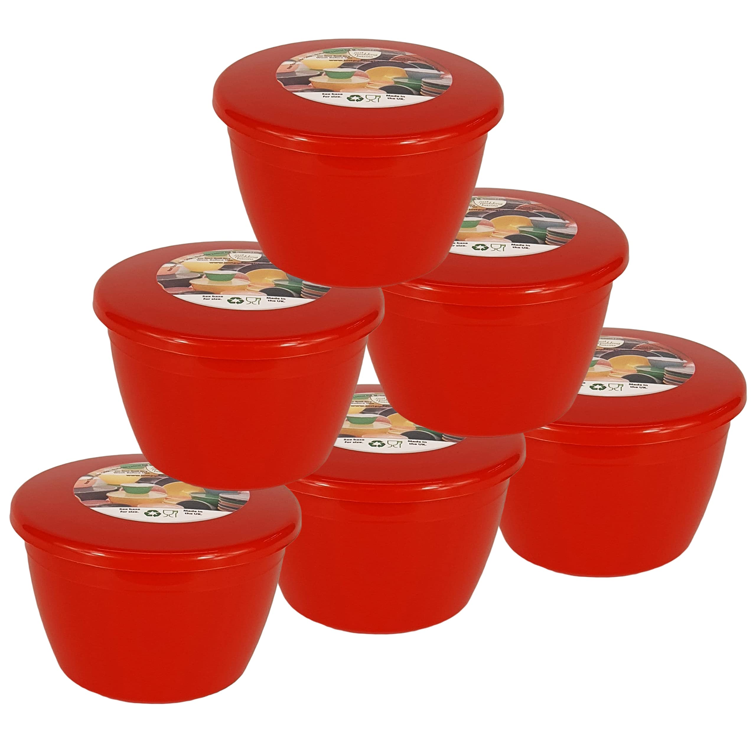 Just Pudding Basins Red 0.5 Pint, 280ml Steaming Basin Food Safe BPA Free Plastic 6 Pack of Red Steam Pudding Bowls and Lids (1/2 Pint)