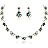 Crysdue Bridal Wedding Jewelry for Women Oval Teardrop Rhinestone Crystal Collar Necklace Pierced Dangle Earrings Set for Prom Party