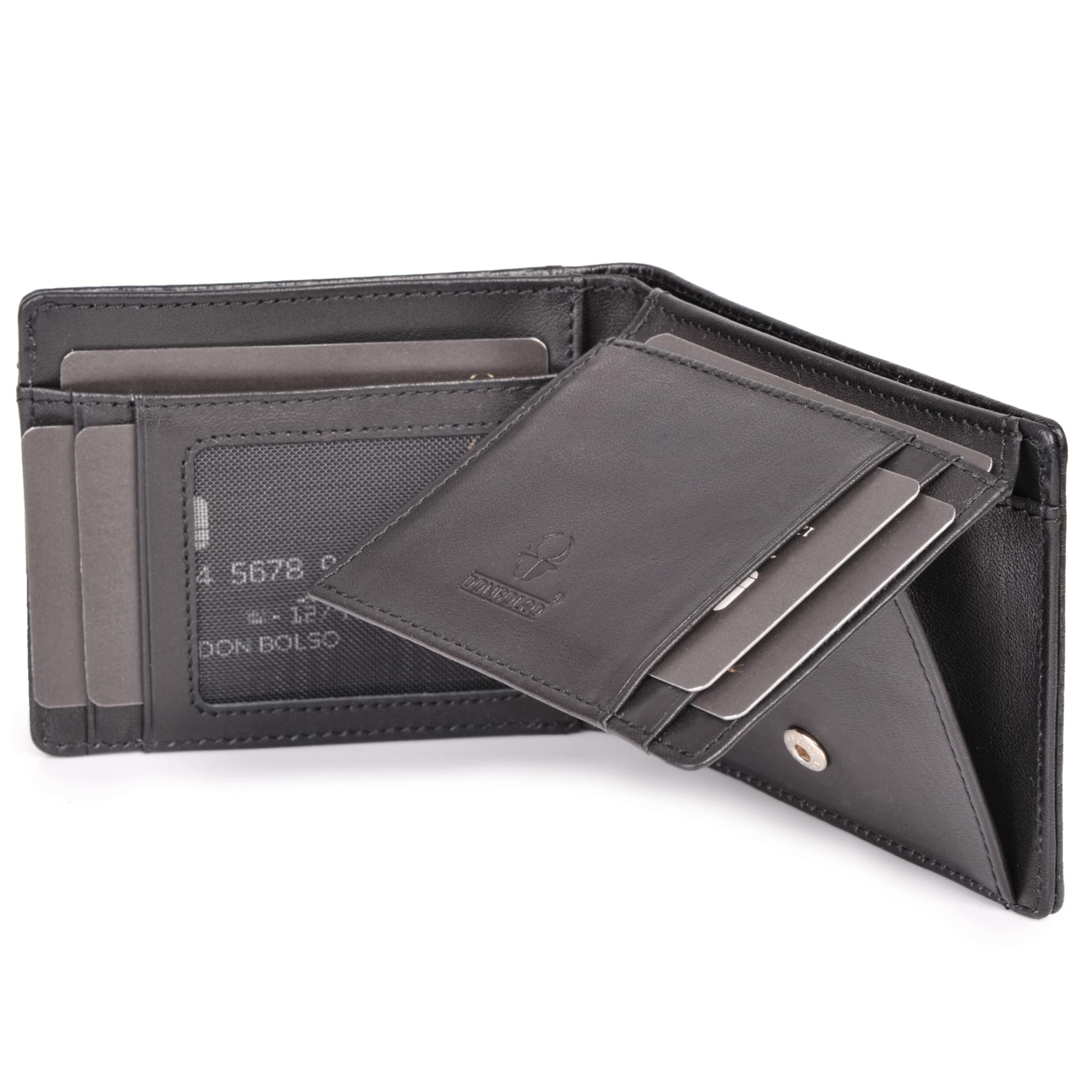 DONBOLSO Wallet Brussels I Genuine Leather Wallet for Men I Slim Purse with RFID Protection and 13 Credit Card Slots I Carbon Fibre