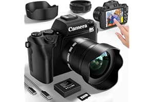 NIKICAM Digital Camera for Photography, 8K 64MP WiFi Dual-Lens Vlogging Camera for YouTube with 16X Digital Zoom, Flash,Touch Screen,32GB TF Card,Lens Hood,HDMI Output & 3000mAH Battery(Black)