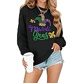 For G and PL Women's Mardi Gras Long Sleeve Crewneck Graphic Sequin Sweatshirt