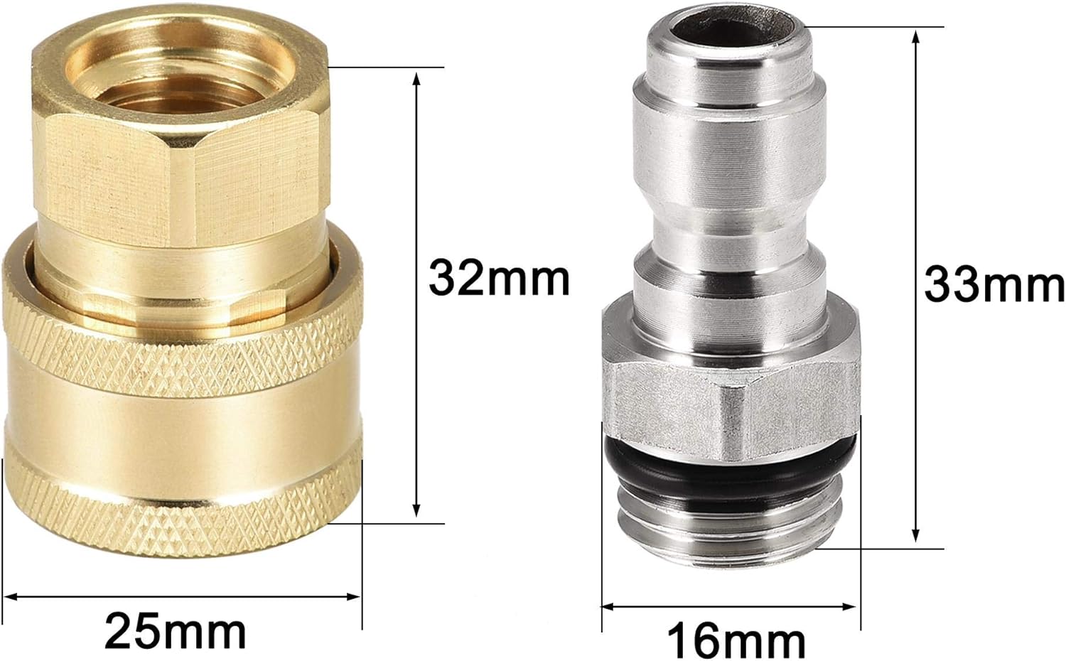 sourcing map Garden Hose Brass Quick Connect Set M14x1.5 Male & Female Thread Stainless Steel Fittings Water Hose Connectors Pressure Washer Adapter - Image 3
