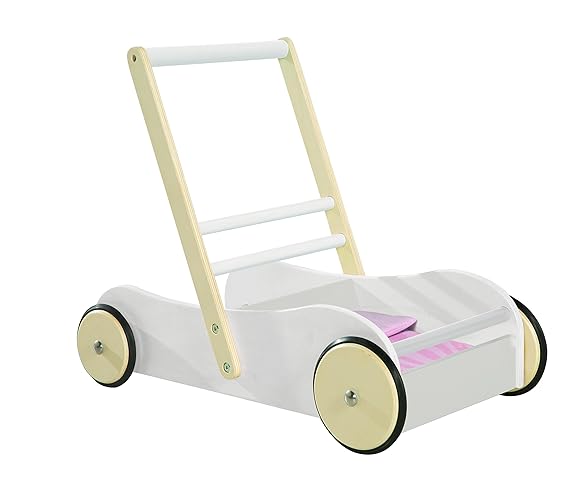 roba 490032984 Lauflernwagen 'Scarlett', Kinderwagen für Puppen. Puppenwagen weiß lackiert mit rosa Textilien