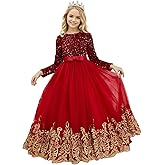 DIVADITA Sparkling Lace Appliques Flower Girl Dress with Long Sleeves and Sequin - Puffy Dresses for Girls Pageant Ball Gowns