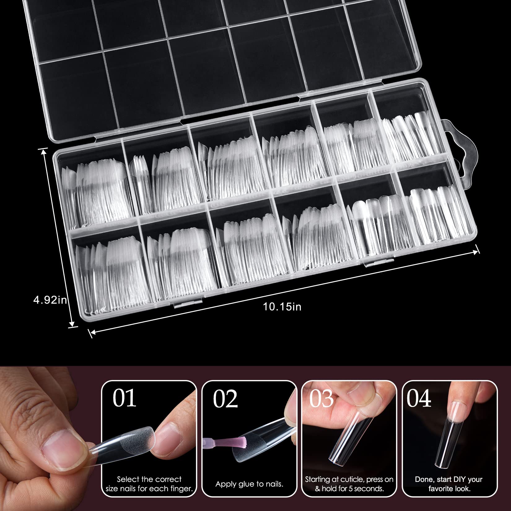 Ranrose Long Straight Nails Tips,240PCS Full Cover Soft Gel Nail Tips for Acrylic Nails Professional 12 Size Pre-shaped XXL Straight Shape False Nail Half Matte Fake Nail for Press On Nail Extensions - Image 6