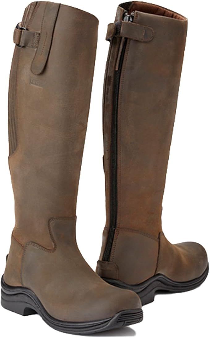 Toggi Calgary Long Leather Riding Boot With Full Zip, Wide Leg Fitting, In Cheeco Brown, Size 6