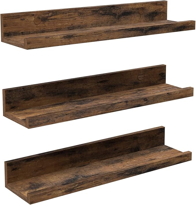 VASAGLE Wall Shelves Set of 3, Wooden Floating Shelves 15