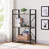 BON AUGURE Small Bookshelf and Bookcase, 3 Tier Industrial Shelves for Bedroom, Rustic Etagere Bookcases (Dark Gray Oak)