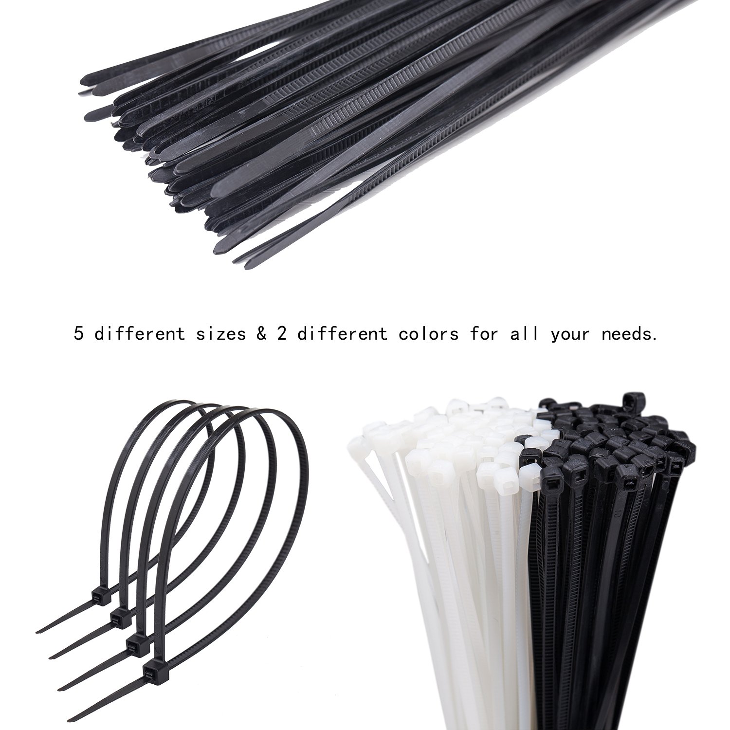 500 Pcs Nylon Cable Zip Ties Adjustable Durable Self Locking 4/6/8/10/12 Inch in Black&White
