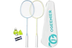 OGEENIER Badminton Rackets Set of 2, Badminton Racquet with Birdies Set for Outdoor & Backyard