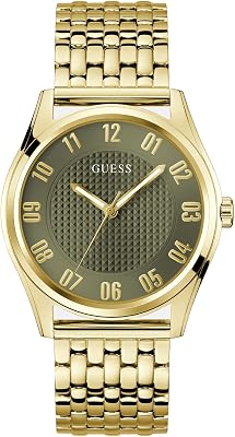 Tate GW0895G2 - Orologio da polso da uomo, analogico, al quarzo, in acciaio inox, 42 mm, colore: oro, 5 bar, colore: Verde,