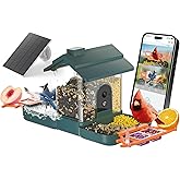 2-in-1 Bird Bath and Bird Feeder with Cameras Solar Powered 2K Dual Cameras Birds Feeder and Bath for Outside Yard Garden, Gift for Dad Mom Kids (Deep Blue + Orange)
