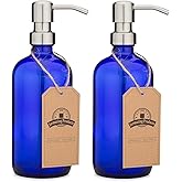 Cobalt Blue Glass Pint Jar Soap and Lotion Dispenser with Metal Pump - 16 Ounce - (Stainless Steel, 2)