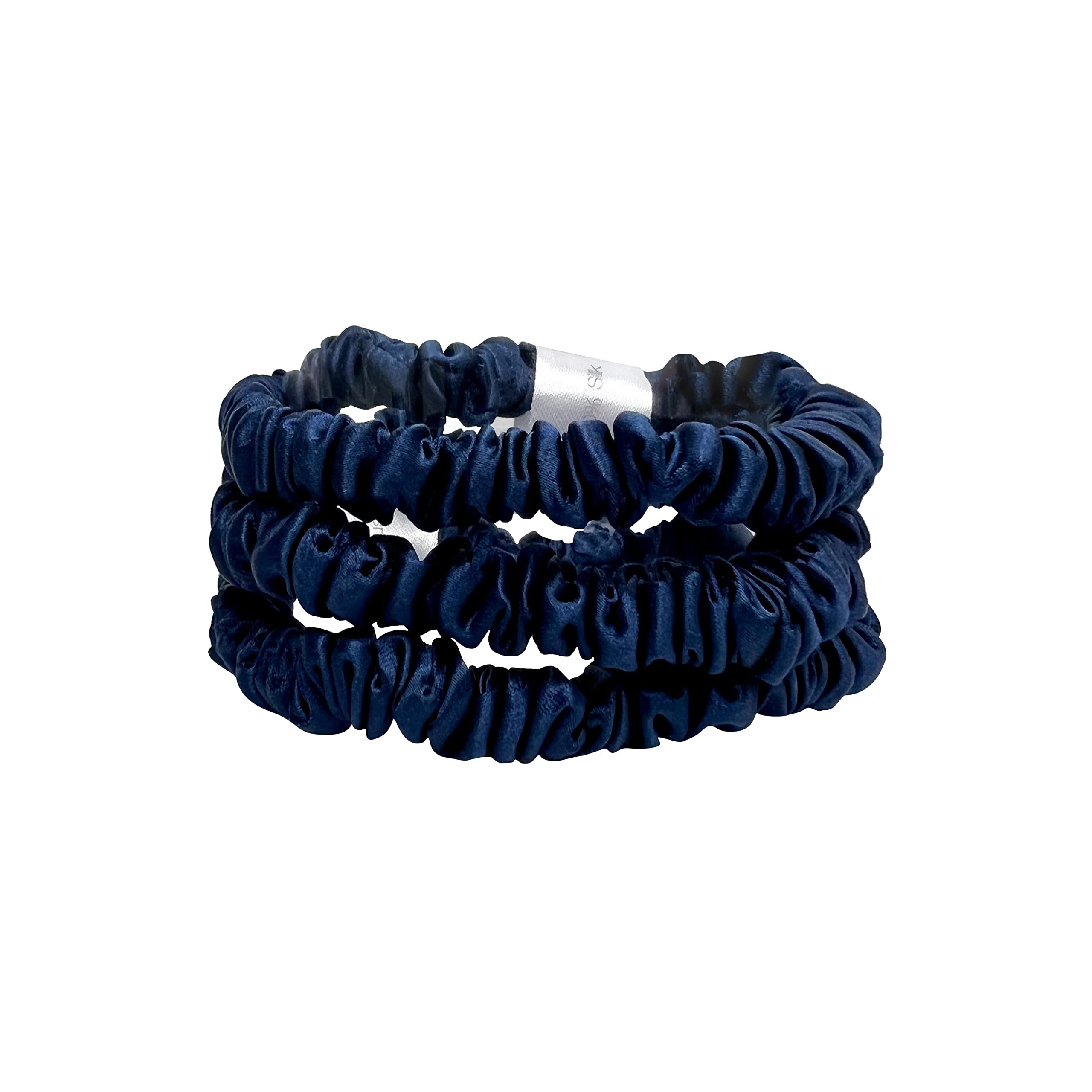 Jasmine Silk Pure Silk Charmeuse Scrunchie - Scrunchies For Hair (3 pack Skinny Navy) — image 1