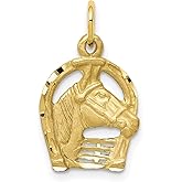 10k Yellow Gold Horsehead Pendant with Horseshoe Design, Unisex Equestrian Necklace Featuring Detailed Horse Profile, Symbol of Strength Loyalty Freedom, Country Western Animal Jewelry Piece