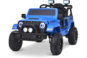 Joywhale 12V Kids Ride on Truck Battery Powered Motorized Car Electric Vehicle for Kids, with Remote Control, 4-Wheel Suspension, LED Lights, Music & FM, Seat Belt, Portable Handle, Blue