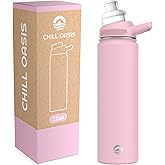 Chill Oasis Water Bottle | Compatible With Popular Flavor Cartridges | BPA Free, Leak Proof, Double-Walled Vacuum Insulated Stainless Steel, and Dishwasher Safe | Cold for 24 Hours (Pink, 22oz)