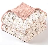lulumoon Muslin Baby Blanket for Girl: Lightweight Cotton for Newborns - Soft Nursery Blanket for Stroller 47"×47"(Pink Floral)