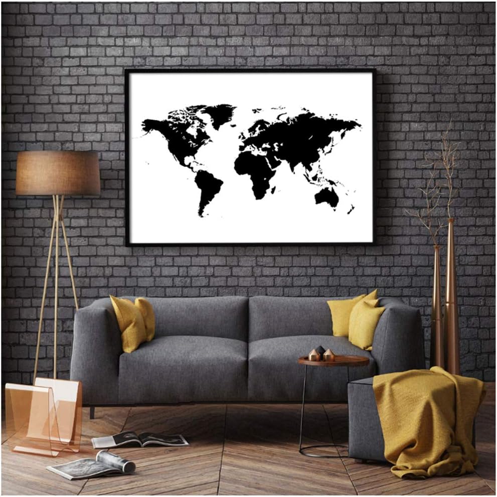 ASLKUYT Weltkarte in Schwarz und Weiß Nordische Dekoration Wandkunst