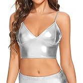 Vinaderhom Women's Metallic Crop Top Shiny Rave Bra for Dance Festivals Costumes