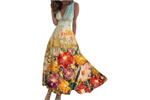 Barnrae Dresses for Women 2024,Women's Maxi Dress Sleeveless Casual Flowy Swing Dress Floral Print Fashion Daily Sundresses