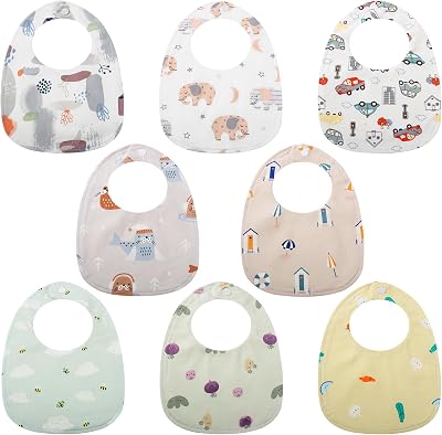 Lanjue 8 Pack Baby Bandana Bibs Soft Cotton Teething Drool Waterproof