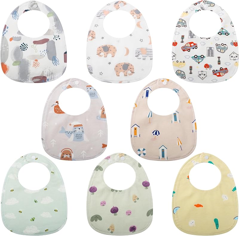 Lanjue 8 Pack Baby Bandana Bibs Soft Cotton Teething Drool Waterproof