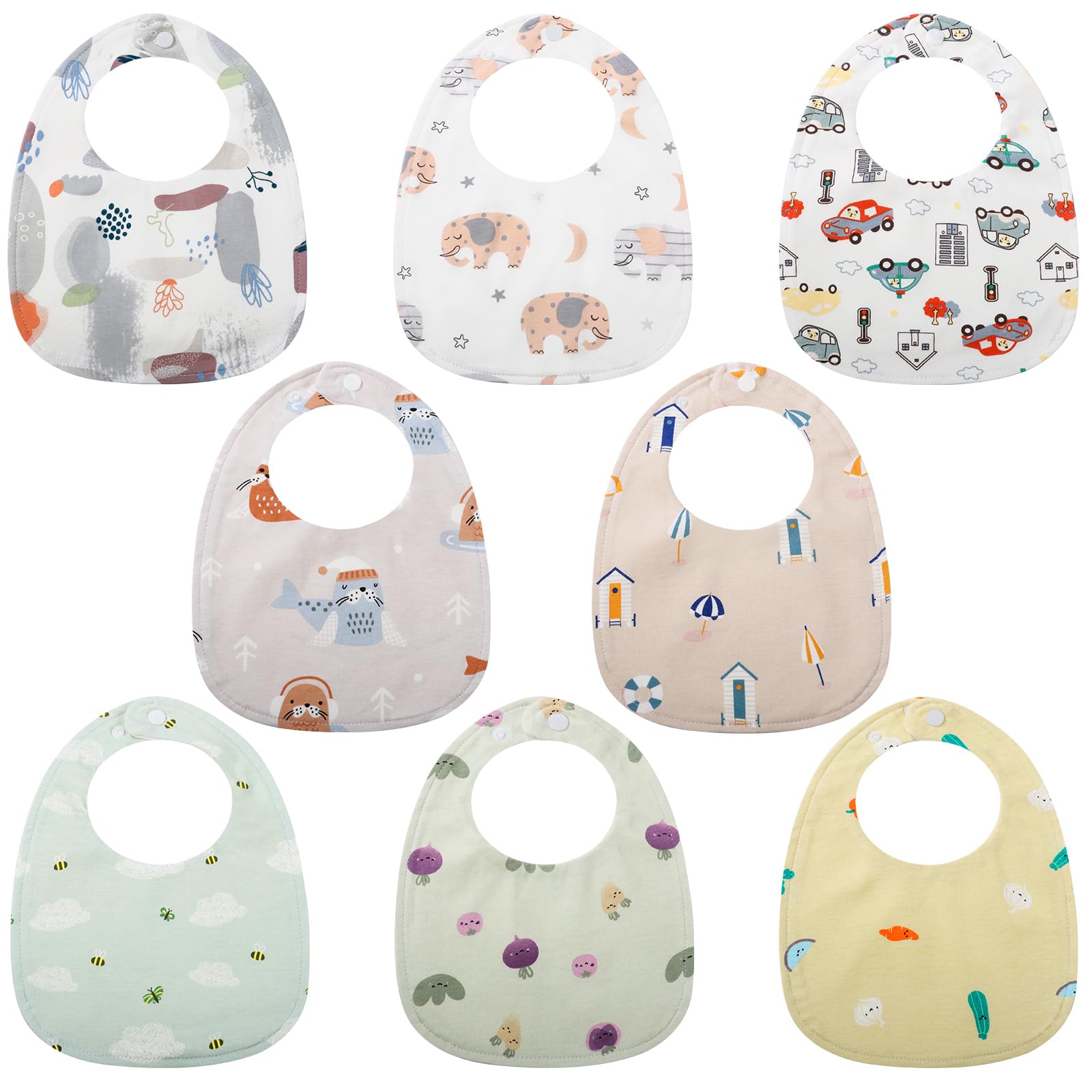 Lanjue 8 Packs Baby Bandana Dribble Bibs, Soft Cotton Teething Bibs Waterproof Drool Bib with Adjustable Snaps for 0-36 Months Unisex Newborn Baby Girls