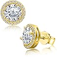 QUEENOU Moissanite Stud Earrings, VVSI Quality D Color Round Cut, Lab Created 925 Sterling Silver with 18K White Gold Plated, Double Halo Design – Idea Gift for Women Men